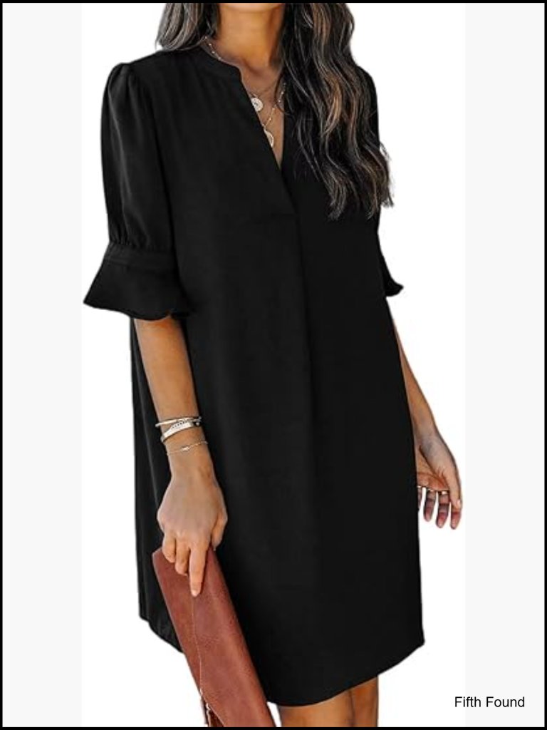 V Neck Ruffle Short Sleeve Shift Dress Women Casual Summer